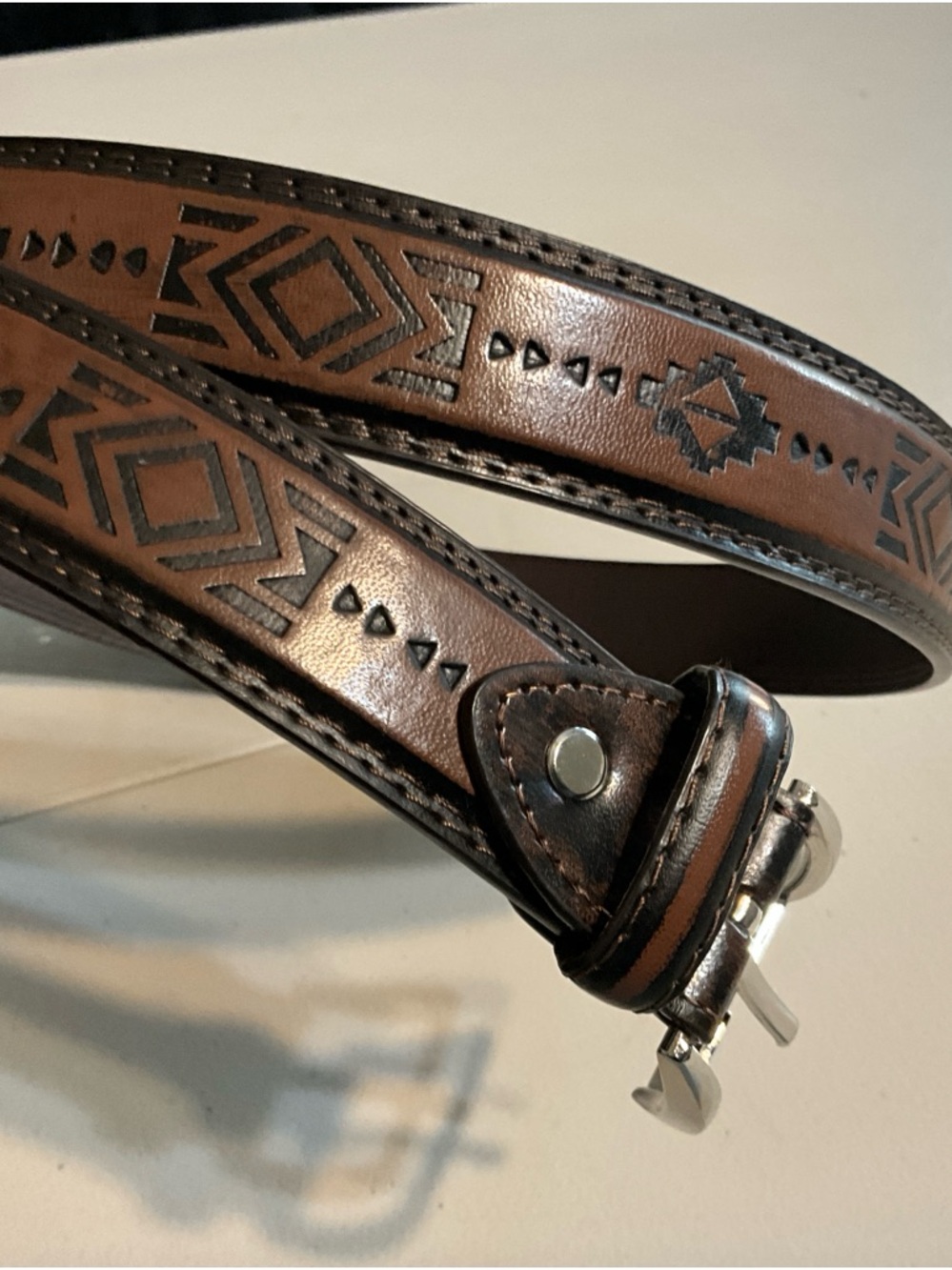 CANYON SKY Men's Belt Leather Embossed Southwest Inspired Brown Size 36 -40